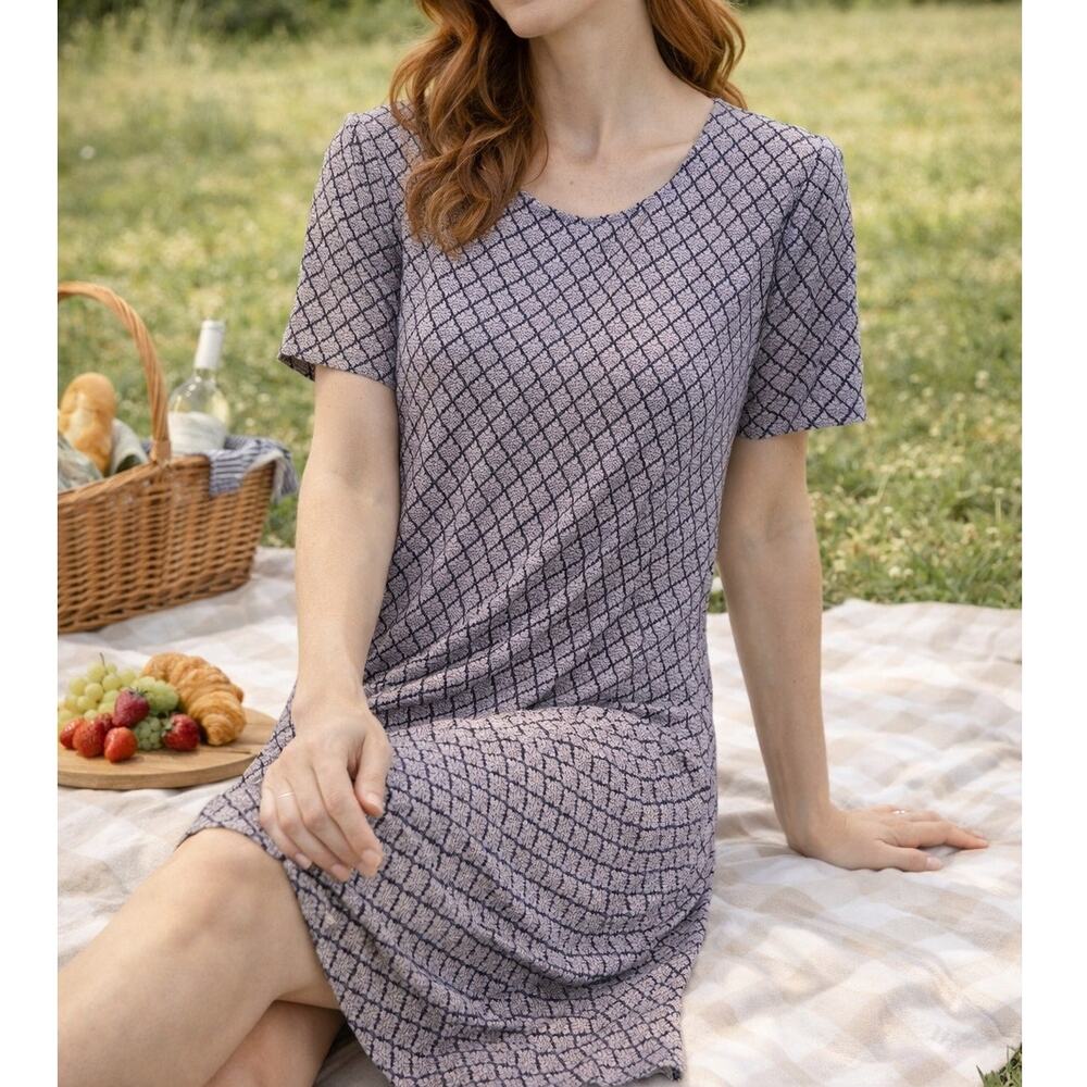 Old Navy women's geometric print midi dress Large S/L casual summer relax fit